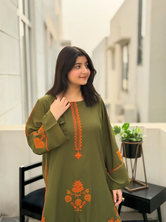 UMZAY LEAF GREEN EMB 2PC