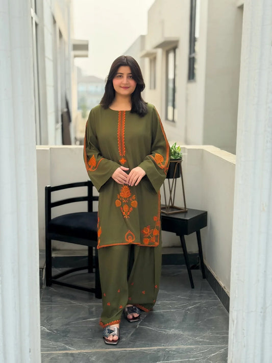 UMZAY LEAF GREEN EMB 2PC