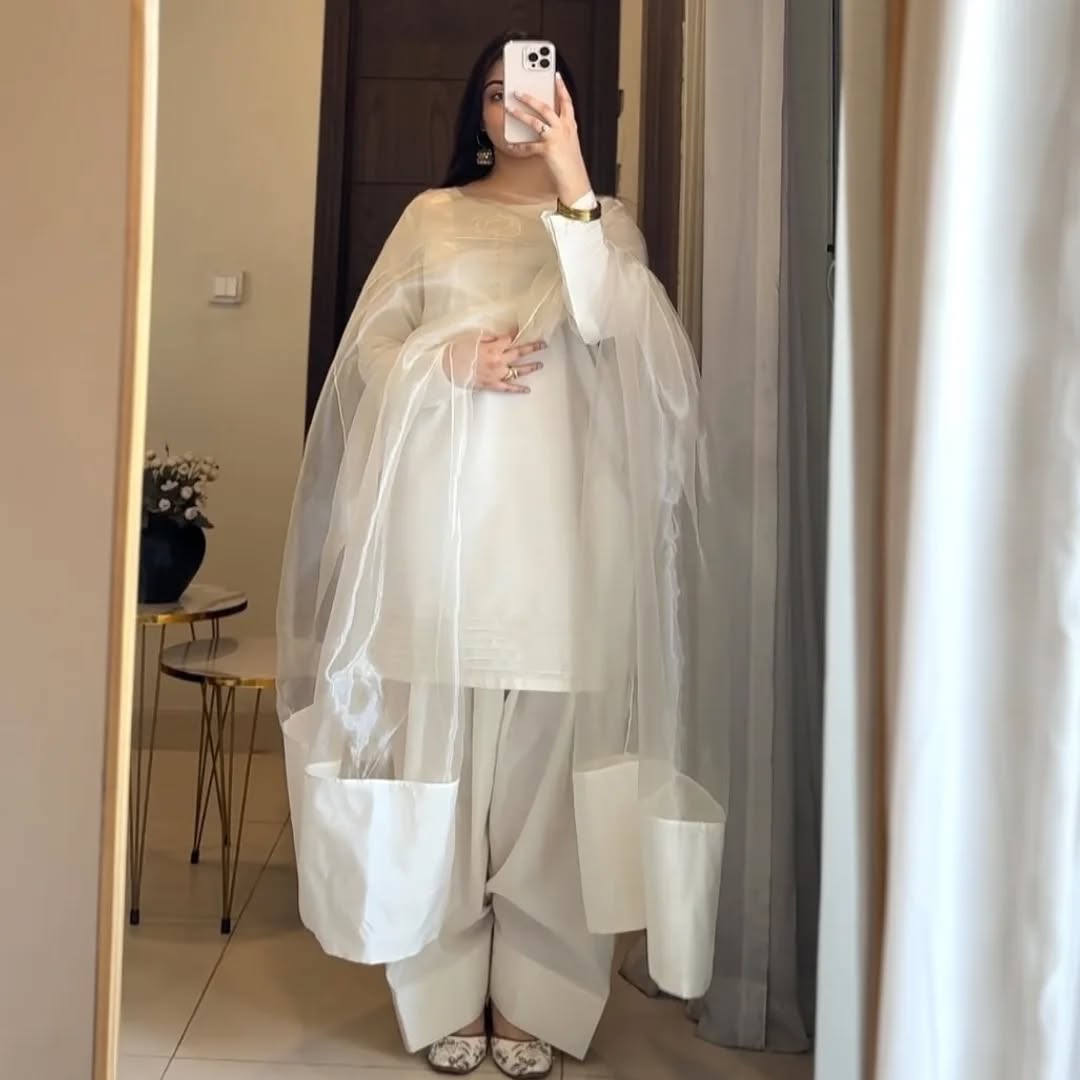 SILK WHITE LUXURY 3PC WITH FARSHI SHALWAR