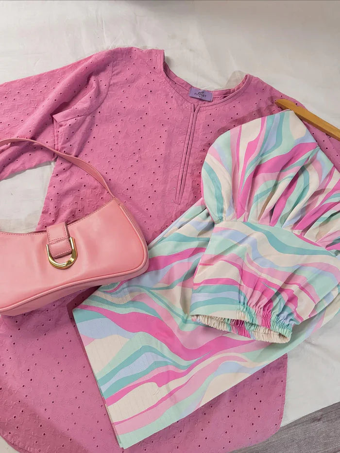 BLUSH CHICKENKARI SET ( FARSHI SHALWAR