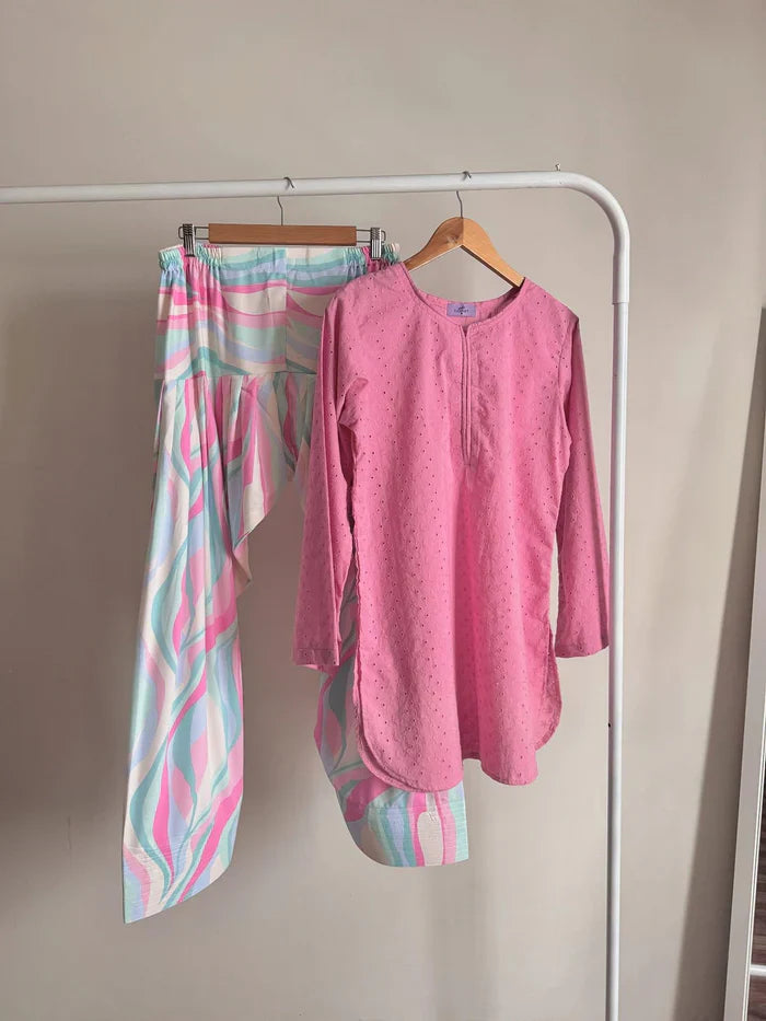 BLUSH CHICKENKARI SET ( FARSHI SHALWAR